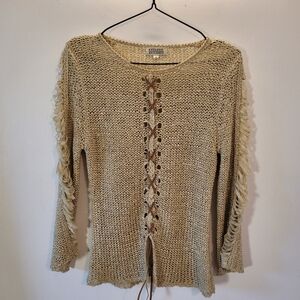 Vintage Exclusif Exclusif 90s Y2k Beige Knit Lace Up Slit Sleeves - S